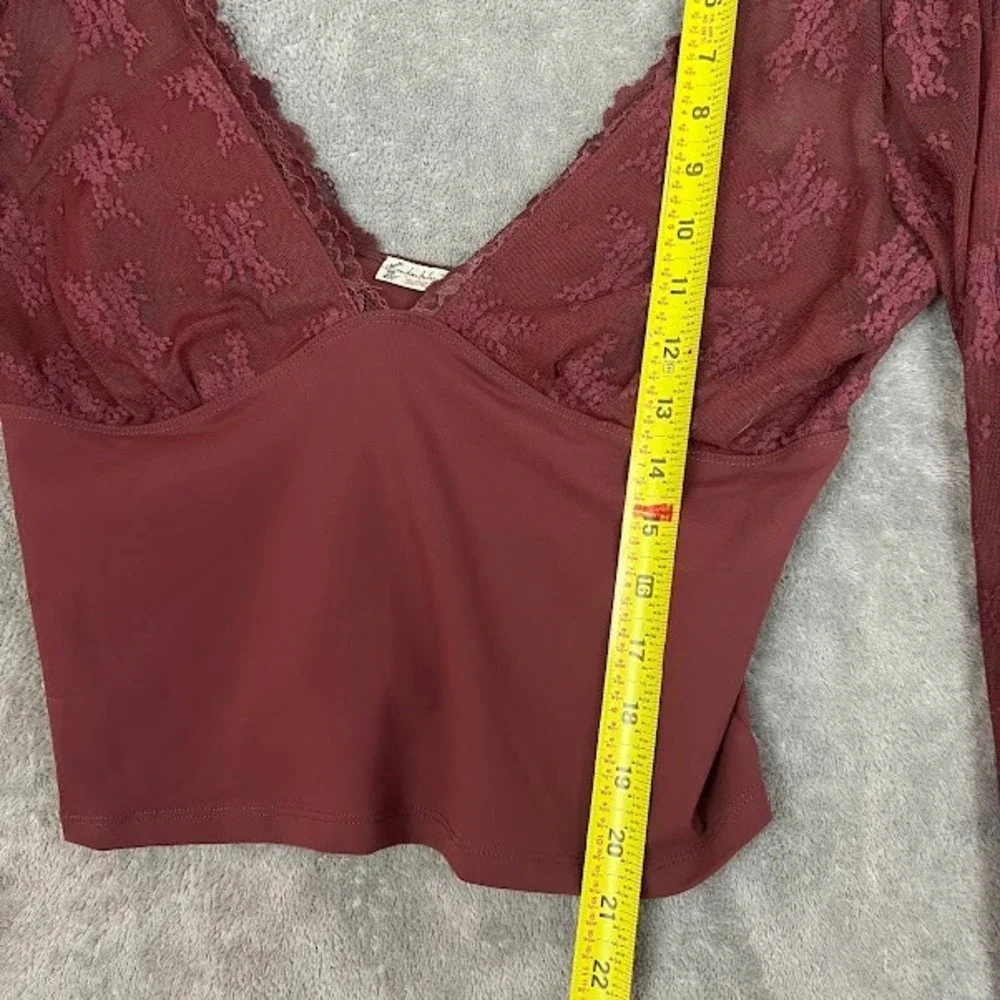Free People All Day Long Lace Top Womens L Long Sleeve Coquette Boho Romantic